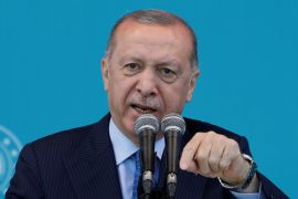 Turkish President Tayyip Erdogan addresses his supporters during a ceremony in Istanbul, Turkey, November 5, 2021. REUTERS/Umit Bektas