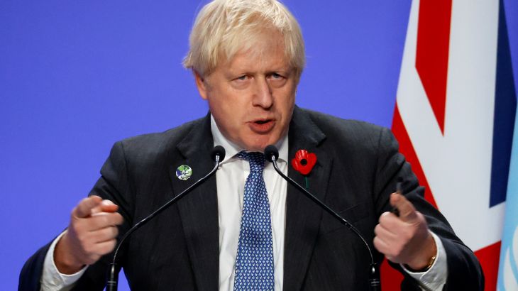 Britain's Prime Minister Boris Johnson holds a news conference during the UN Climate Change Conference (COP26) in Glasgow