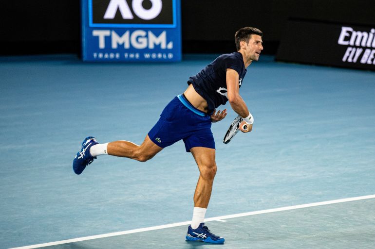 Serbian tennis player Novak Djokovic practises at Melbourne Park on January 14, 2022, as questions remain over the legal battle regarding his visa to play in the Australian Open.