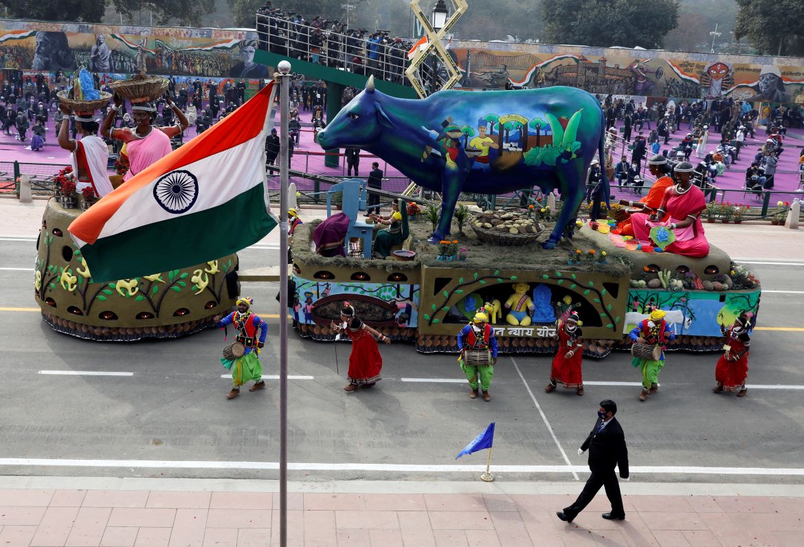A tableau from Chhattisgarh state is displayed during the Republic Day parade in New Delhi