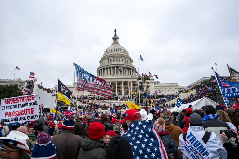 Rioters loyal to President Donald Trump rally at the US Capitol in Washington on January 6, 2021