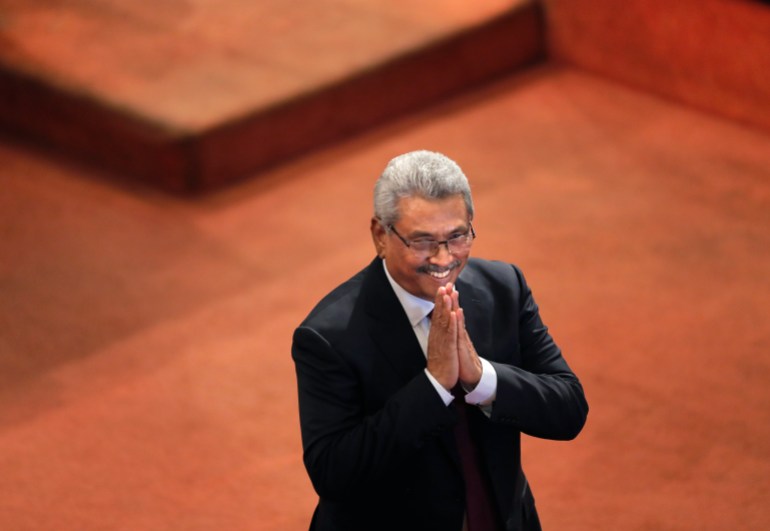 Sri Lankan President Gotabaya Rajapaksa greets ruling party lawmakers