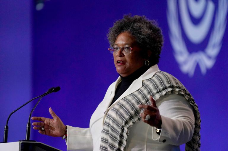 Barbados Prime Minister Mia Amor Mottley speaks during the opening ceremony of the COP26 UN Climate Summit, in Glasgow.