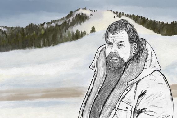 An illustration shows Uncle Adam standing in front of a snow-covered mountain.