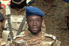 Captain Kader Ouedraogo confirms the coup on state television 'RTB' in Ouagadougou, Burkina Faso on January 24.