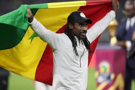 Senegal coach Aliou Cisse celebrates after winning the Africa Cup of Nations