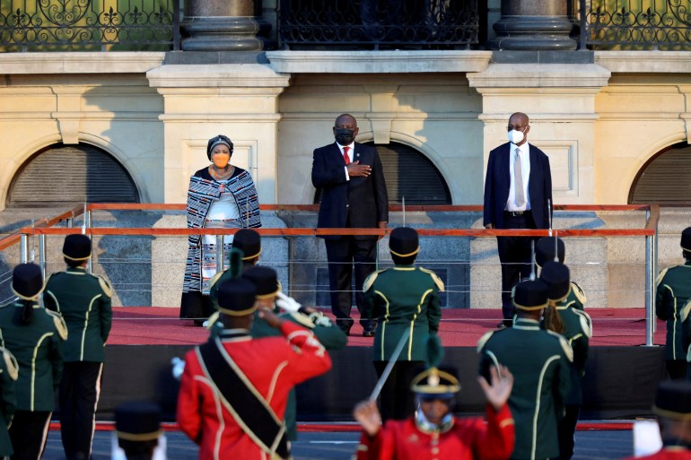 South Africa's President Cyril Ramaphosa gestures before delivering the State of the Nation Address