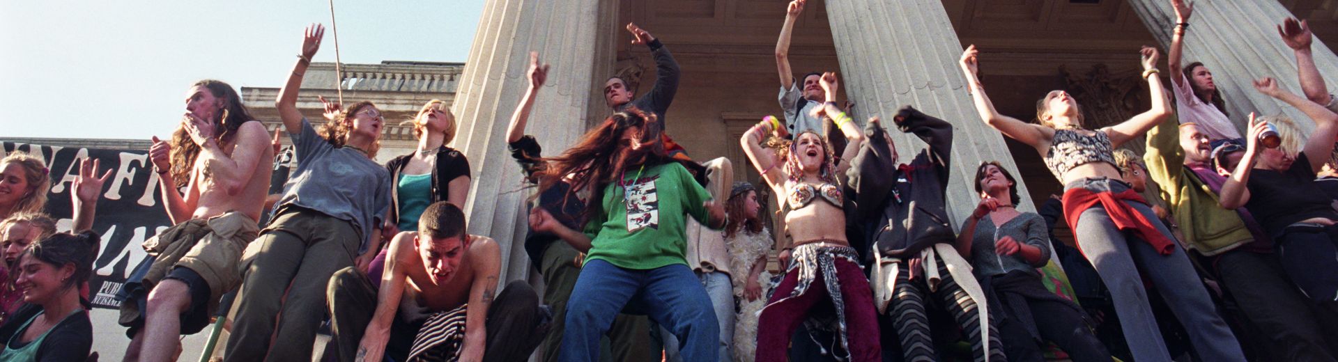 Reclaim the Streets activists gather in Trafalgar Square in 1997