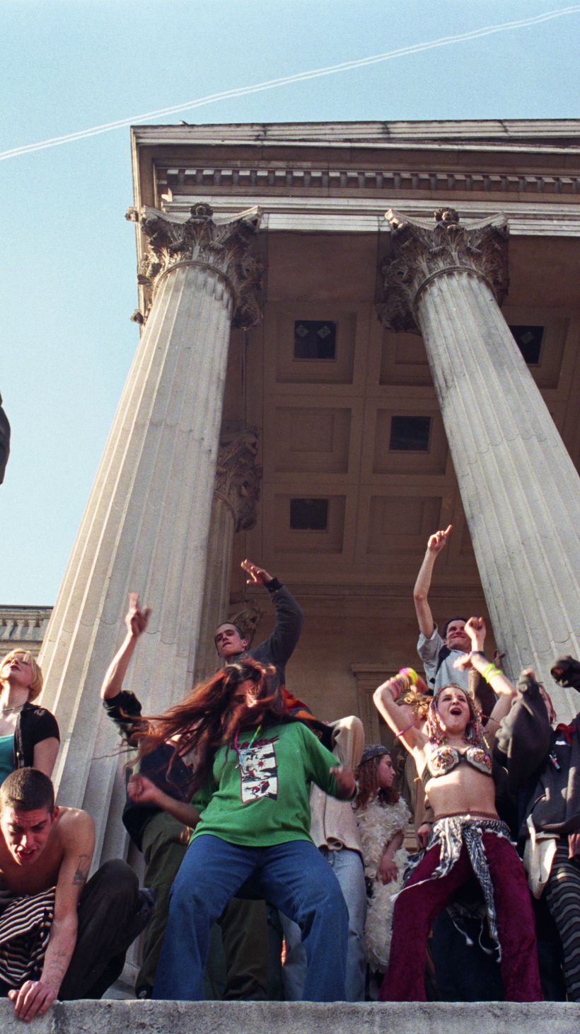 Reclaim the Streets activists gather in Trafalgar Square in 1997