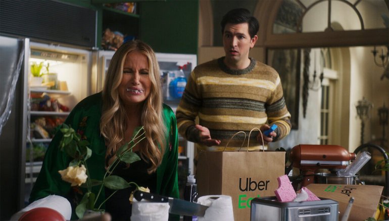 This photo provided by Uber Eats shows a scene from Uber Eats 2022 Super Bowl NFL football spot 