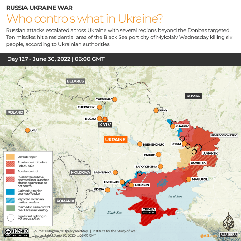 INTERACTIVE - WHO CONTROLS WHAT IN UKRAINE - June 30,2022