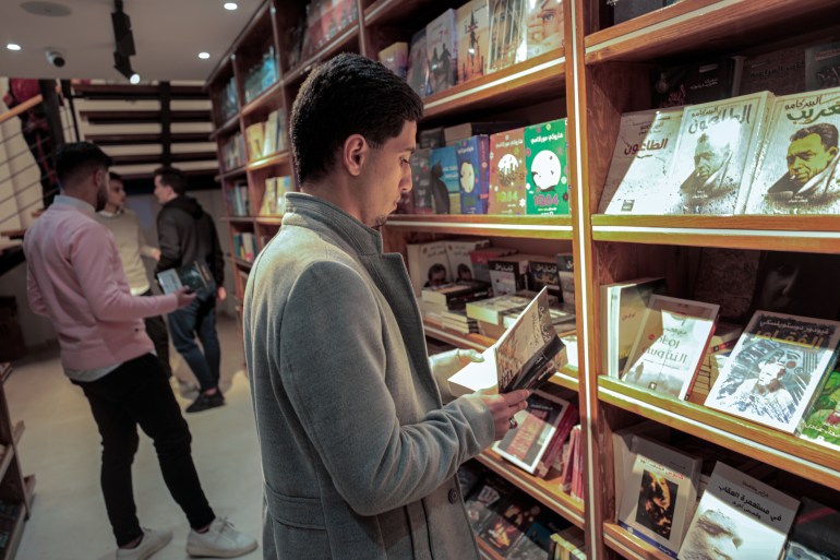 People look at books in a store