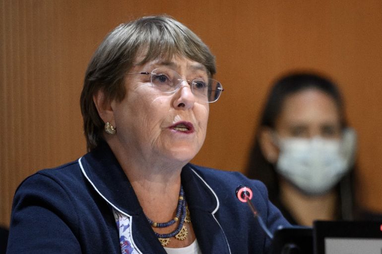 United Nations High Commissioner for Human Rights Michelle Bachelet delivers a speech