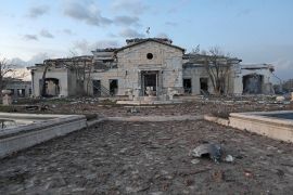 A general view shows a damaged mansion following an overnight attack in Arbil