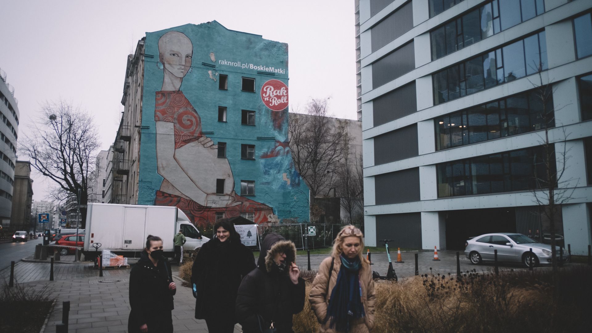 A mural shows a pregnant woman on a building in central Warsaw. Abortion lately has been at the centre of the social and political