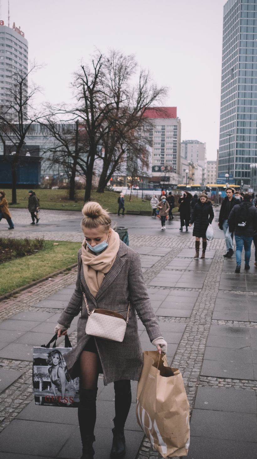 People walk in central Warsaw. In November 2021 in the capital and in many other cities took place huge demonstrations after the death of Iza, a 32 years old woman who perished for septicaemia while waiting for her foetus to die before receiving an abortion