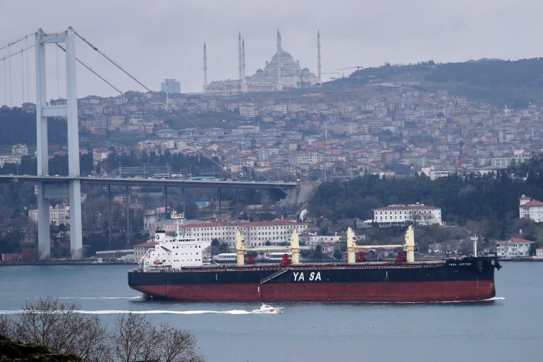 Marshall Islands-flagged bulk carrier Yasa Jupiter, a Turkish-owned ship which was hit by a bomb off the coast of Ukraine's port city Odessa