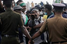 A man shouts against President Gotabaya Rajapaksa
