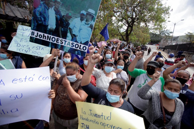 Supporters of ex-Honduran President Juan Orlando Hernandez protest