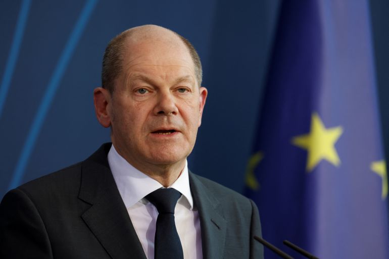 German Chancellor Olaf Scholz speaking