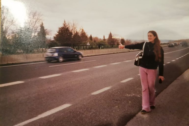 Author hitchhiking in Spain circa 2004
