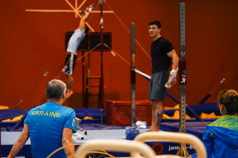 Ukrainian gymnasts training at Qatar's gymnastics training center