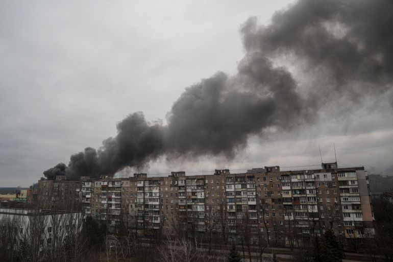 Smoke rise after shelling by Russian forces in Mariupol