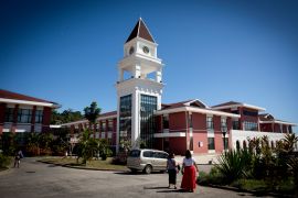 The Tupua Tamasese Meaule Hospital is pictured against a blue sky in Apia, Samo