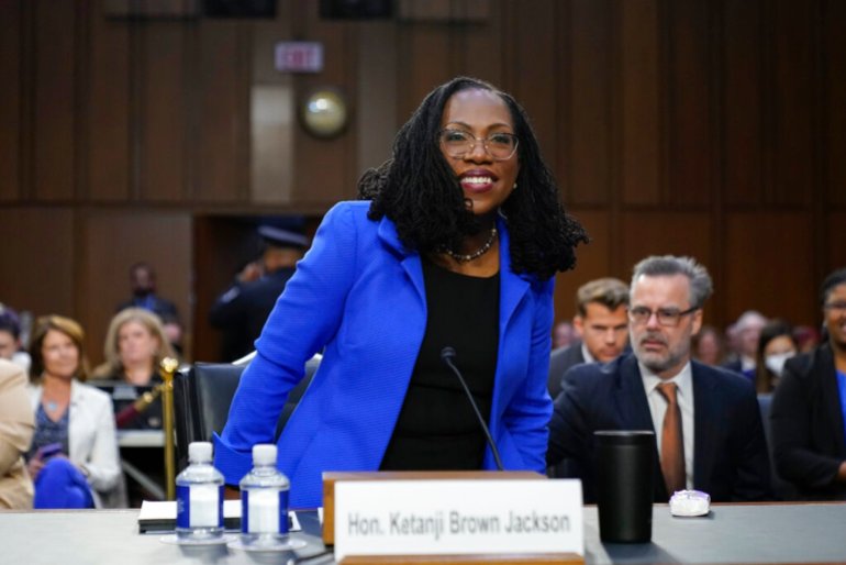 Supreme Court nominee Ketanji Brown Jackson arrives for her Senate Judiciary Committee confirmation hearing on Capitol Hill.