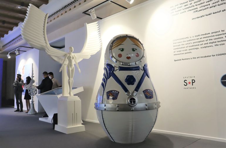 An astronaut nesting doll in the COSMODREAMS exhibit