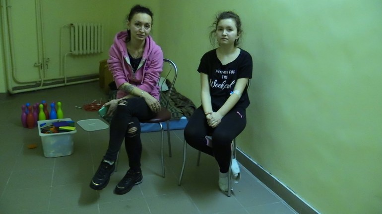 Kira and Mary Rintik in the basement of Children's Hospital 7 in Kyiv