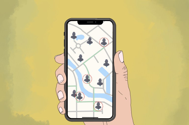 Drawing of a phone showing a map