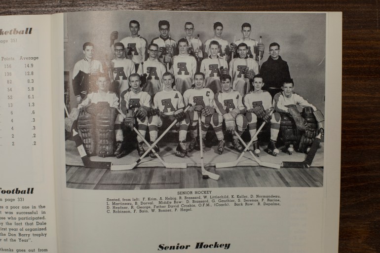 A photo of Chief Wilton Littlechild's high school hockey team in his old yearbook.