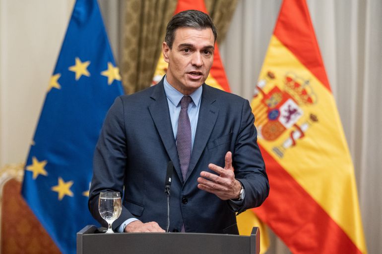 Spanish Prime Minister Pedro Sanchez speaks at a news conference