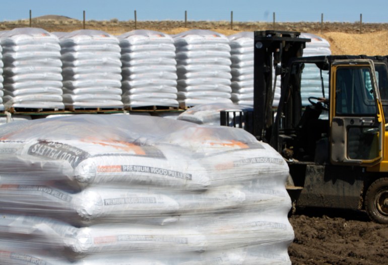 Bags of wood pellets are seen in Colorado