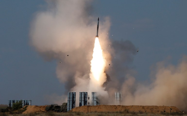 An S-300 air defence missile system launches a missile during the Keys to the Sky competition at the International Army Games 2017 at the Ashuluk shooting range outside Astrakhan, Russia in August 2017