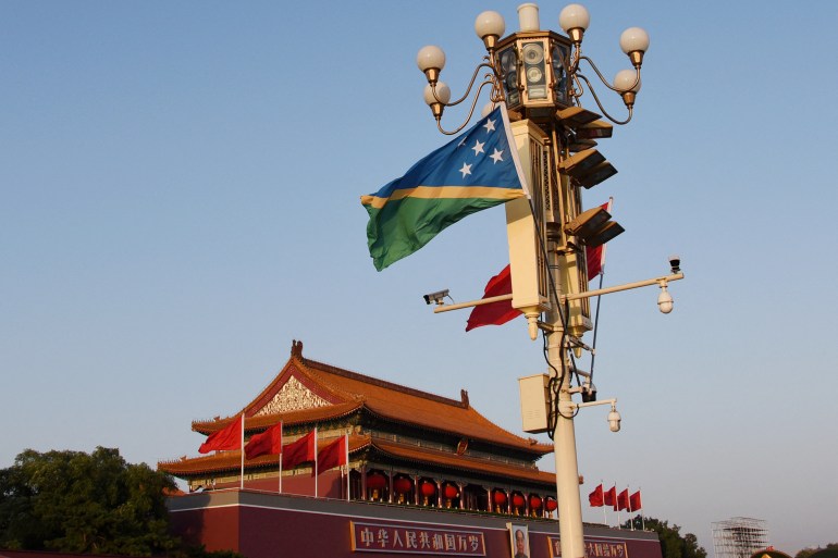 Solomon Islands flag flying in China