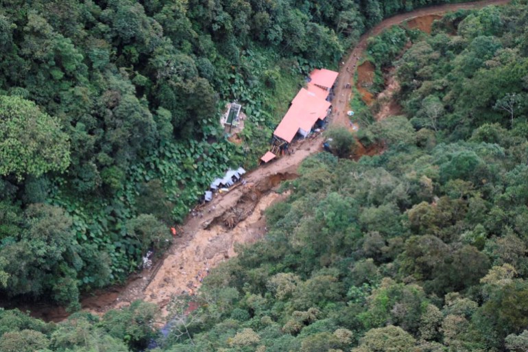 An aerial view of the area affected by a flash flood in Colombia