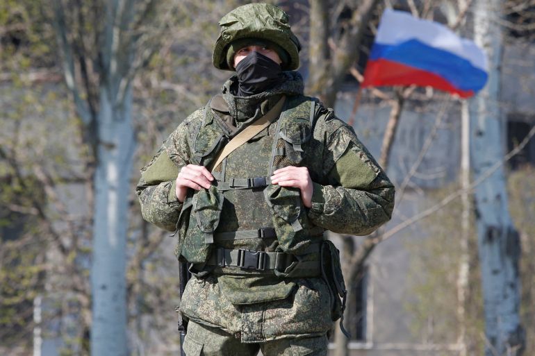 A pro-Russian soldier is seen in Mariupol