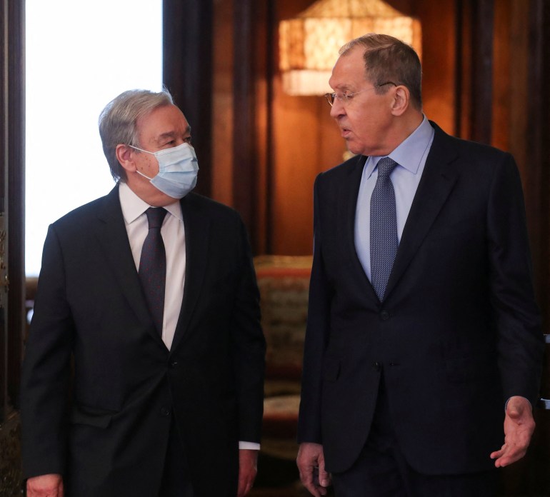 Russian Foreign Minister Sergey Lavrov and UN Secretary-General Antonio Guterres meet in Moscow