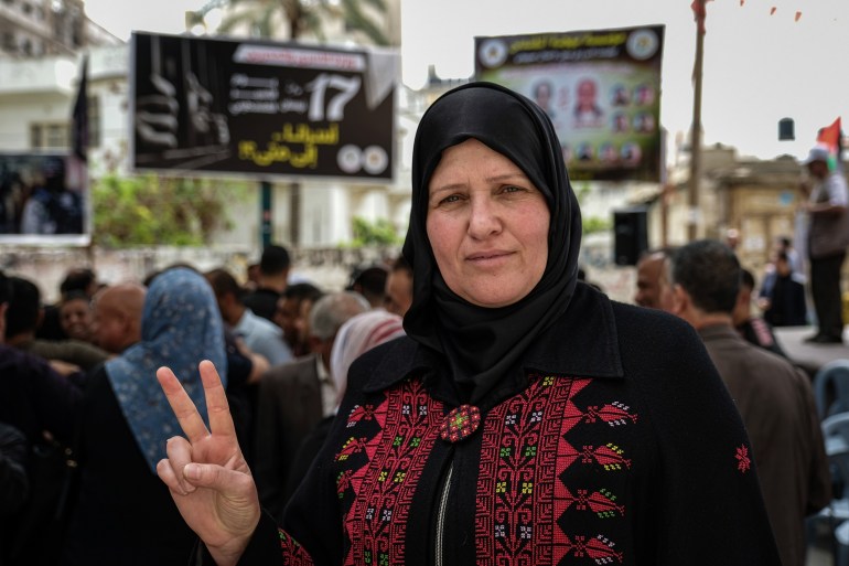 Fatima al-Ziq, an ex-prisoner, joined the Palestinian Prisoners' Day protests in Gaza. 