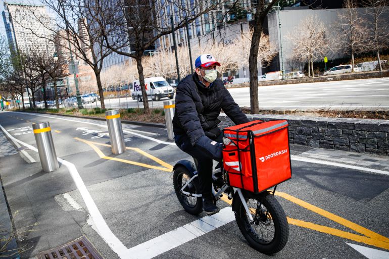 Food delivery man on bicycle