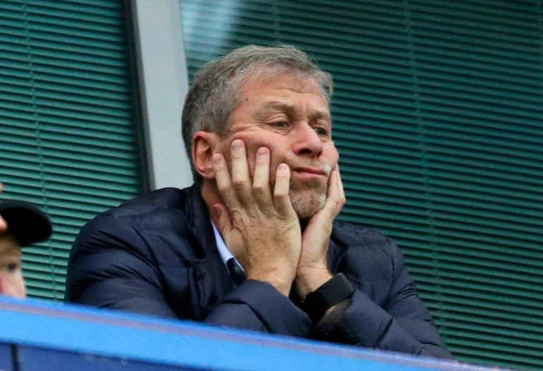 Roman Abramovich sits in his box at Chelsea
