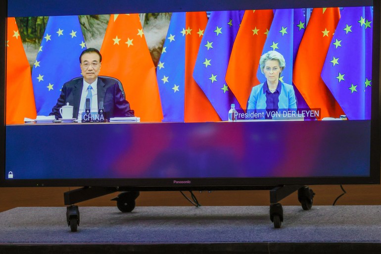 Chinese Premier Li Keqiang and European Commission President Ursula von der Leyen speak via video conference
