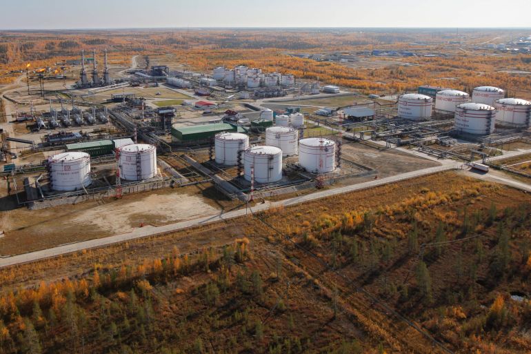 Oil storage tanks near Usinsk, Russia.