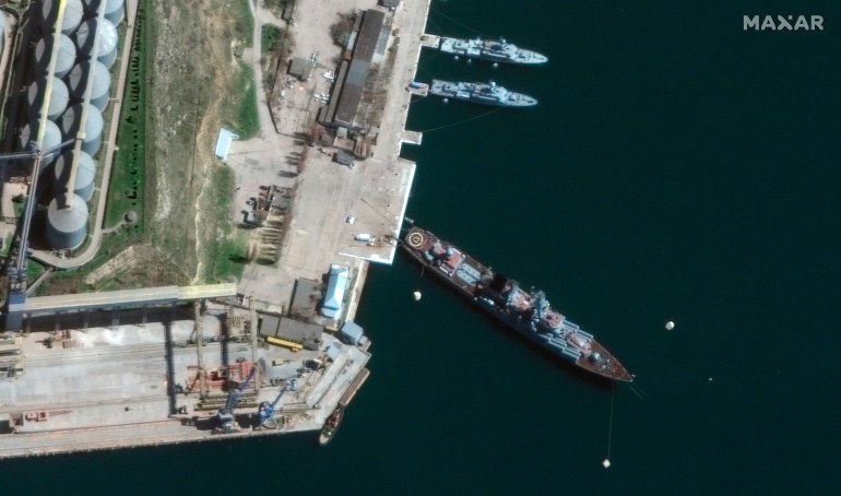 A satellite image of the Moskva in port Sevastopol in Crimea on April 7