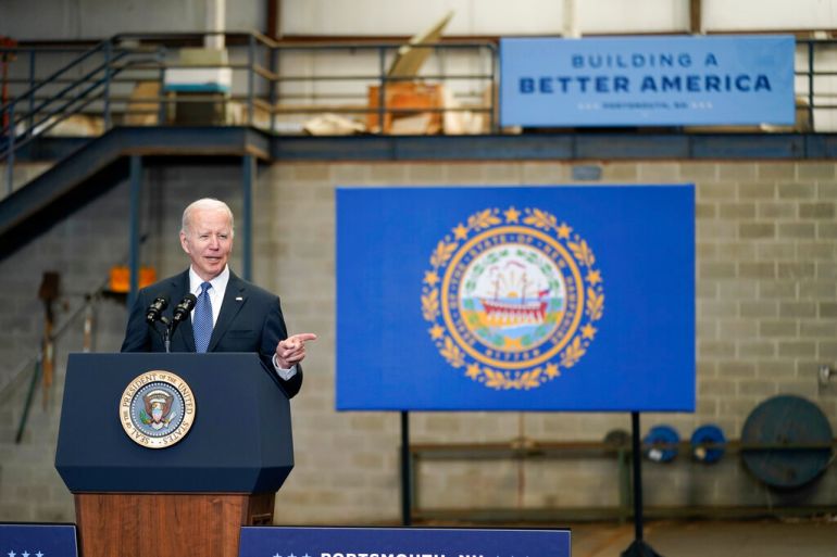 President Joe Biden speaks about his infrastructure agenda at the New Hampshire Port Authority in Portsmouth, New Hampshire, US.