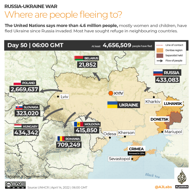 INTERACTIVE Russia-Ukraine war Refugees DAY 50 April 14 6GMT