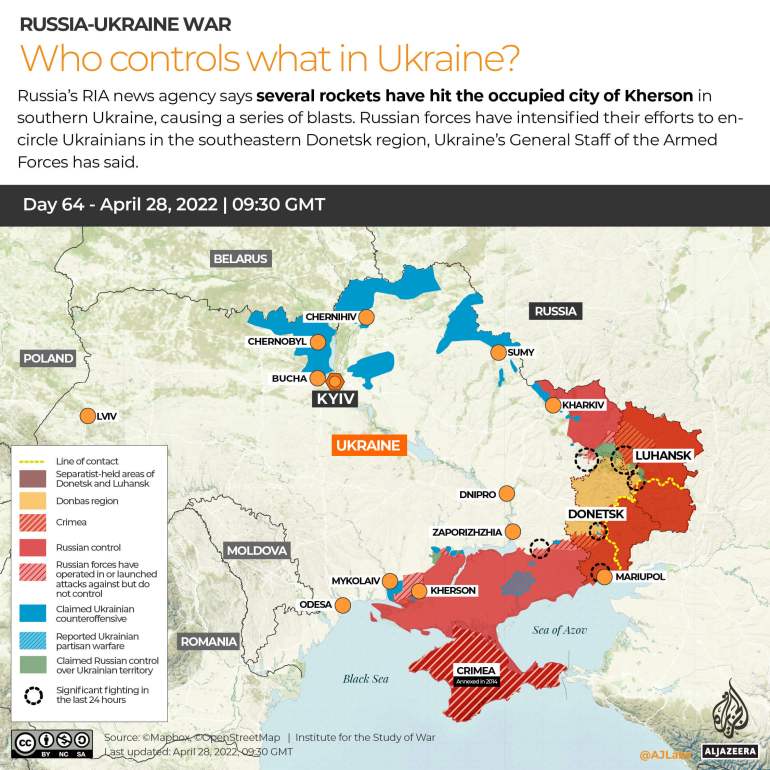 INTERACTIVE_UKRAINE_CONTROL MAP DAY64_April 28_INTERACTIVE Russia Ukraine War Who controls what Day 64
