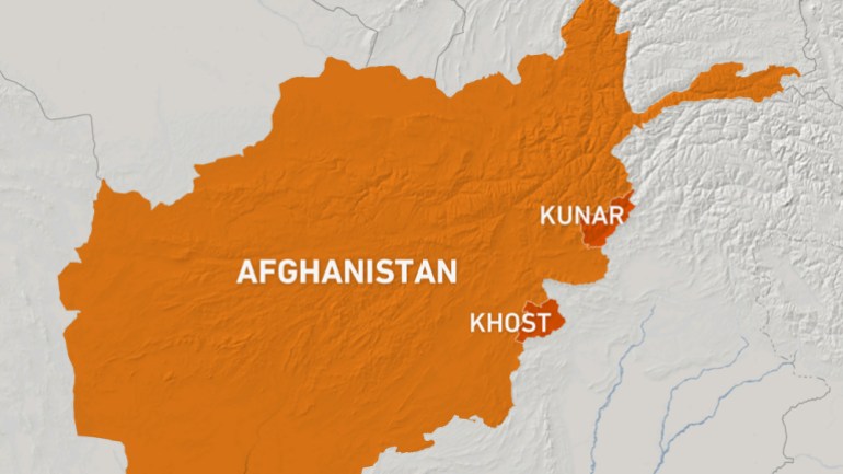 Map of Afghanistan's eastern provinces of Kunar and Khost